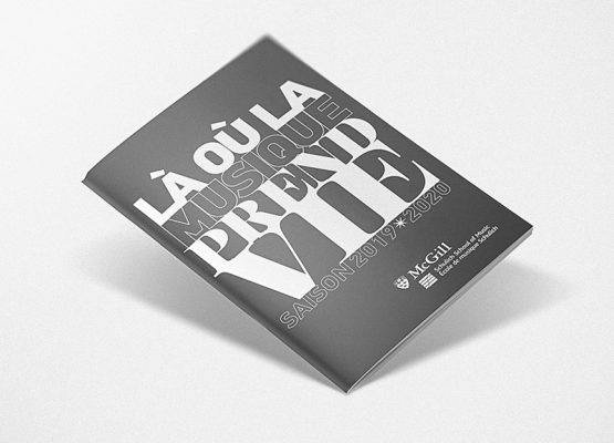 Couverture de la brochure de saison 2019-2020 de l'École de musique Schulich / Cover page of the 2019-2020 season's brochure of the Schulich School of music